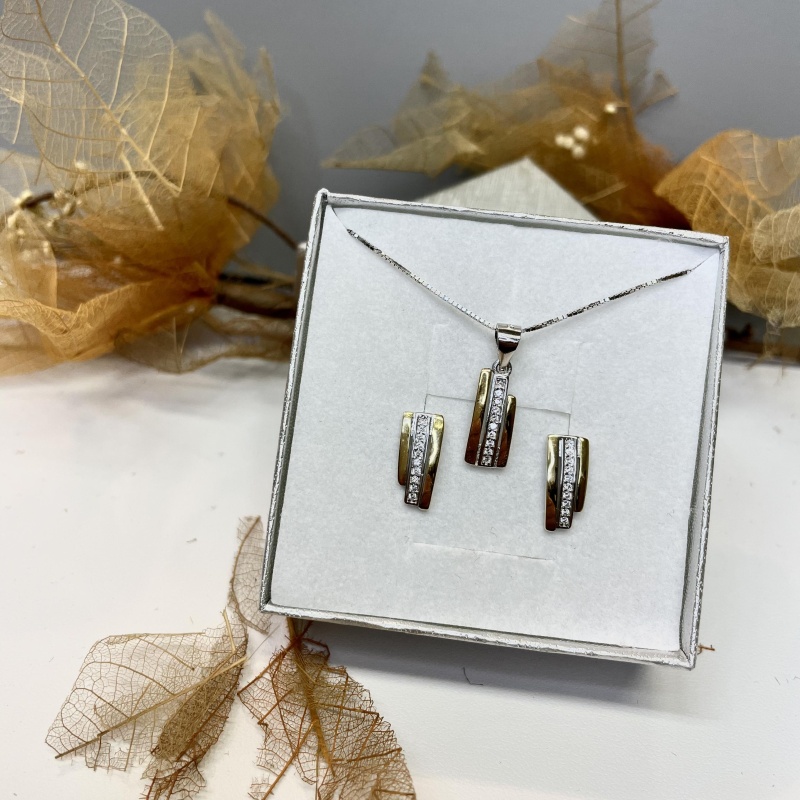 Set náušnice a přívěsek - rhodium / pozlaceno
