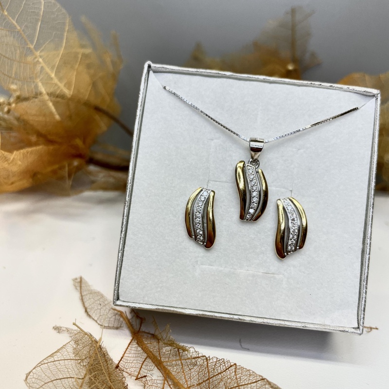 Set náušnice a přívěsek - rhodium / pozlaceno